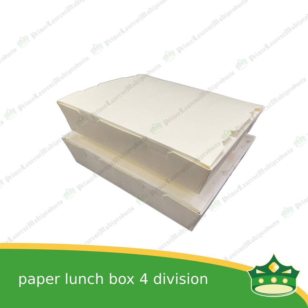 [25 pcs] BIG paper lunch box 4 division white laminated leak proof for big partition meals or bento boxes, take-out, packed meal, catered meal, combo rice viand fruit dessert with partition