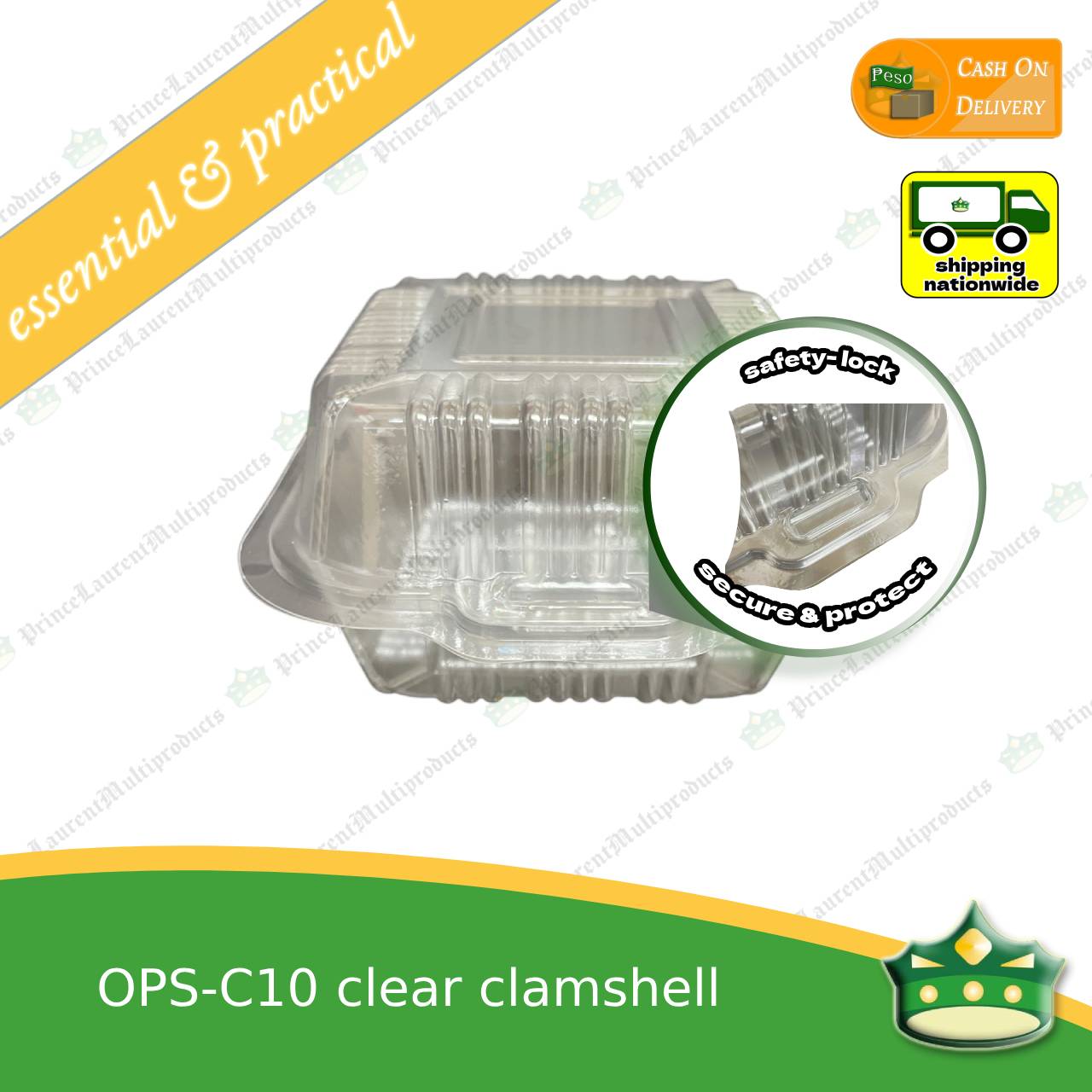 [100 pcs] clear square clamshell OPS-C10 clearview food containers for any food products, sliced cakes, pastries, cookies.