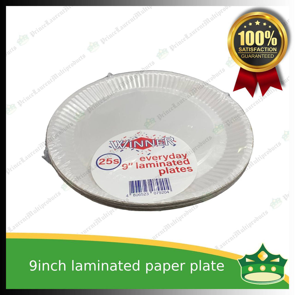 [25 pcs] 9 inch paper plate white LAMINATED use as disposable serving dish for all occasions