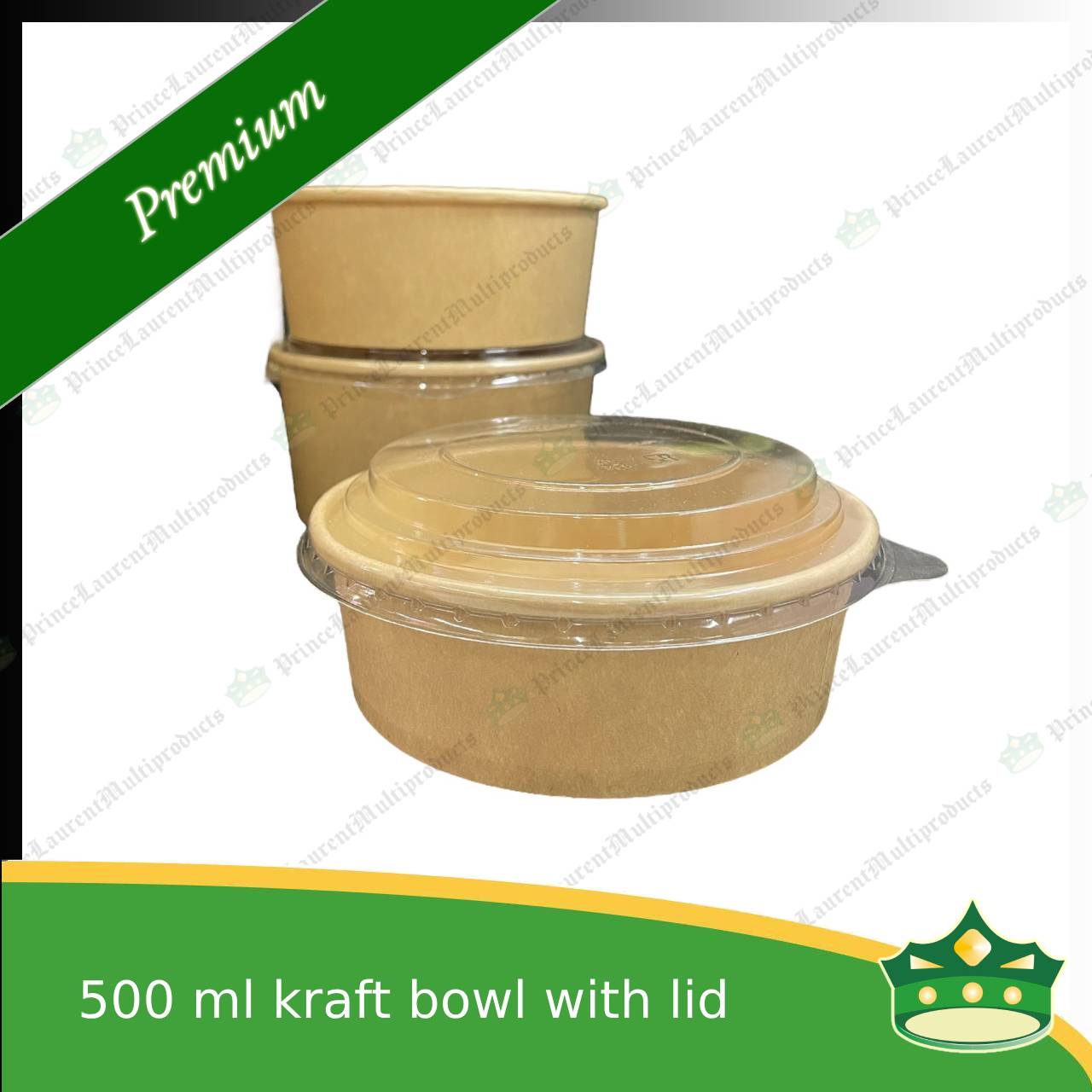 [50 pcs] kraft bowl with lid 500cc laminated wide mouth for salad, rice meal, other food products