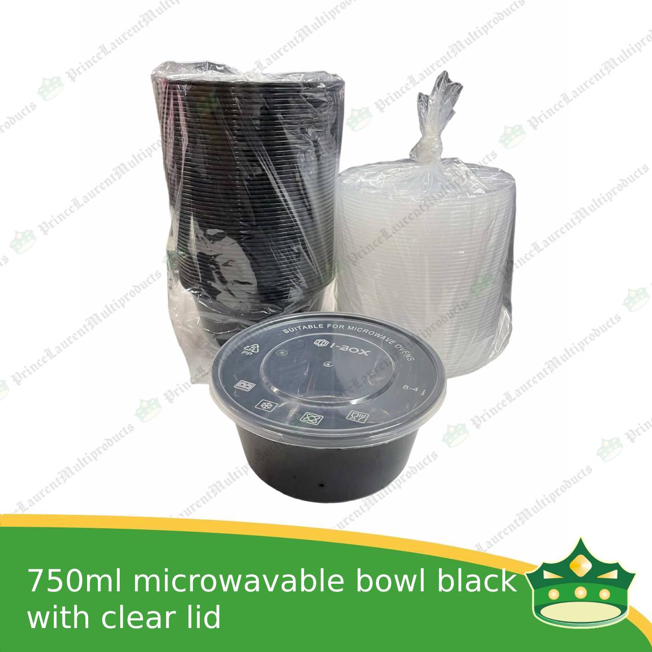 [50 pcs] 750ml black microwavable plastic bowl containers with lid for take out of noodles soup and other food products