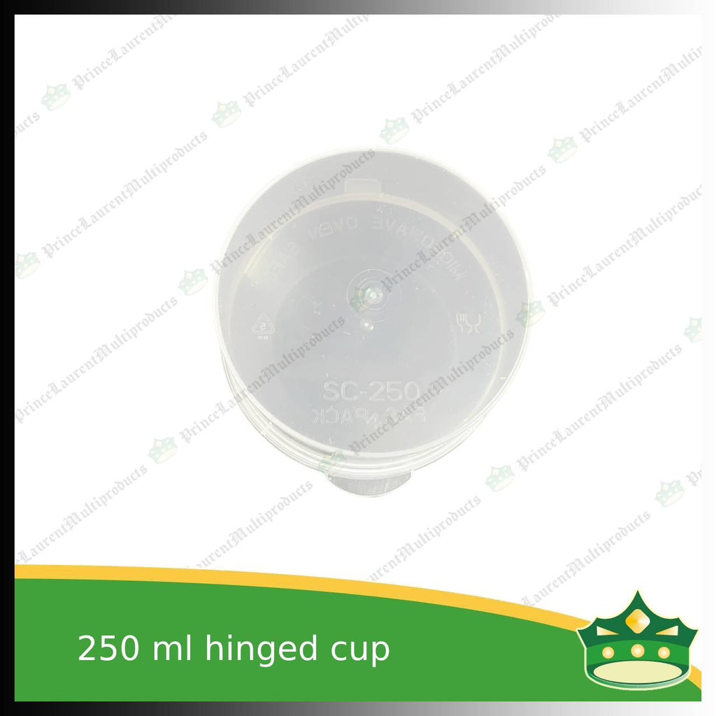 [50 pcs] 250 ml hinged sauce cup clear microwavable plastic with attached lid for take out of sauce gravy specimen / sample cup