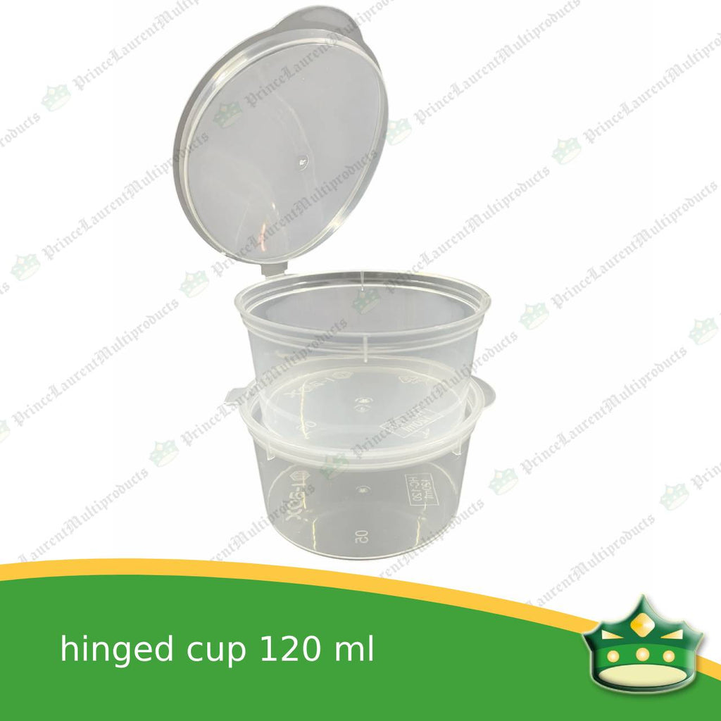 [50 pcs] 120 ml hinged sauce cup clear microwavable plastic with attached lid for take out of sauce gravy specimen / sample cup
