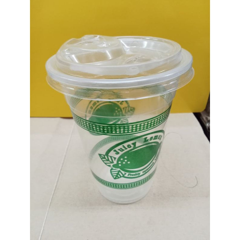 [100 set] PP cups 12oz, 16oz, 22oz juicy lemon printed cups with strawless lid & sip-hole for lemon