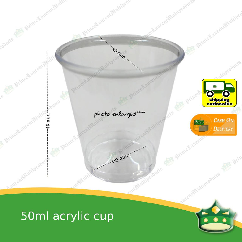 [50 pcs] acrylic cup 50ml for shots or testers, clear, stackable, disposable, 50ml capacity, suitable for serving shots or testers, kitchen or bar scene.