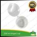 [50 pcs] 250 ml hinged sauce cup clear microwavable plastic with attached lid for take out of sauce gravy specimen / sample cup