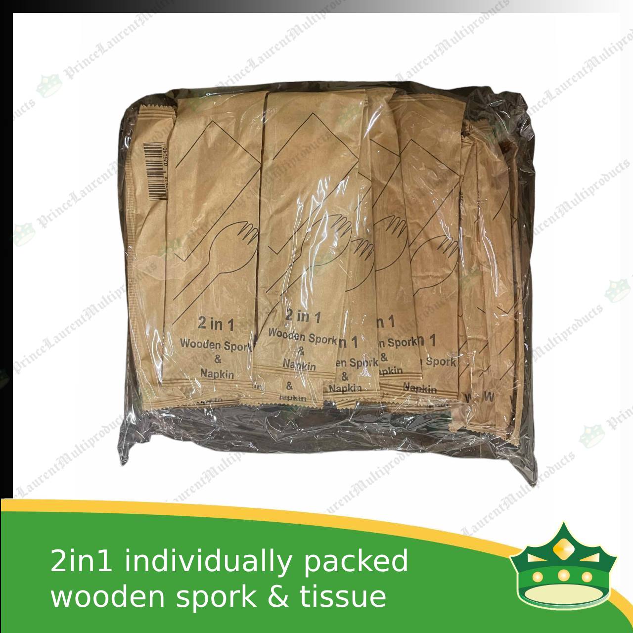 [1 case] 2in1 wooden spork & table napkin paper wrapped set for easy on the go disposable cutleries