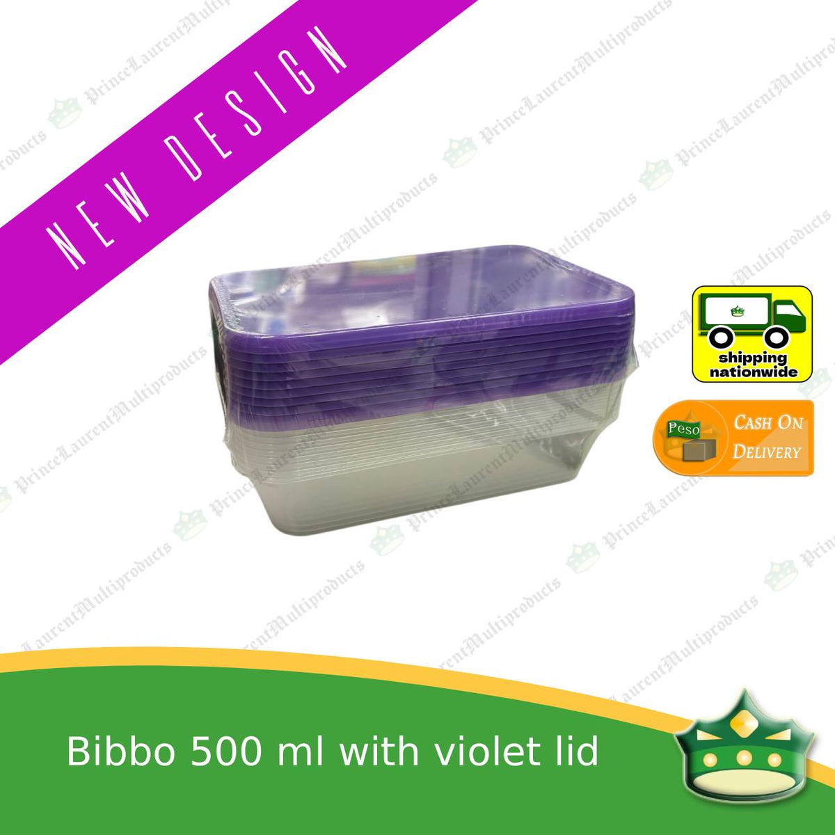 [10 pcs] Bibbo 500 ml microwavable container with VIOLET lid for packed meals, rice meal, packed lunch