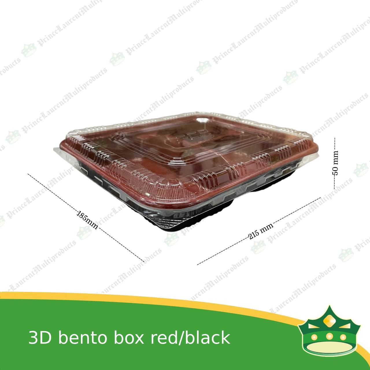 [50 pcs] Japanese bento box 3 division red and black bottom with clear lid for bento meals food packs rice fruits desserts viands combination meals
