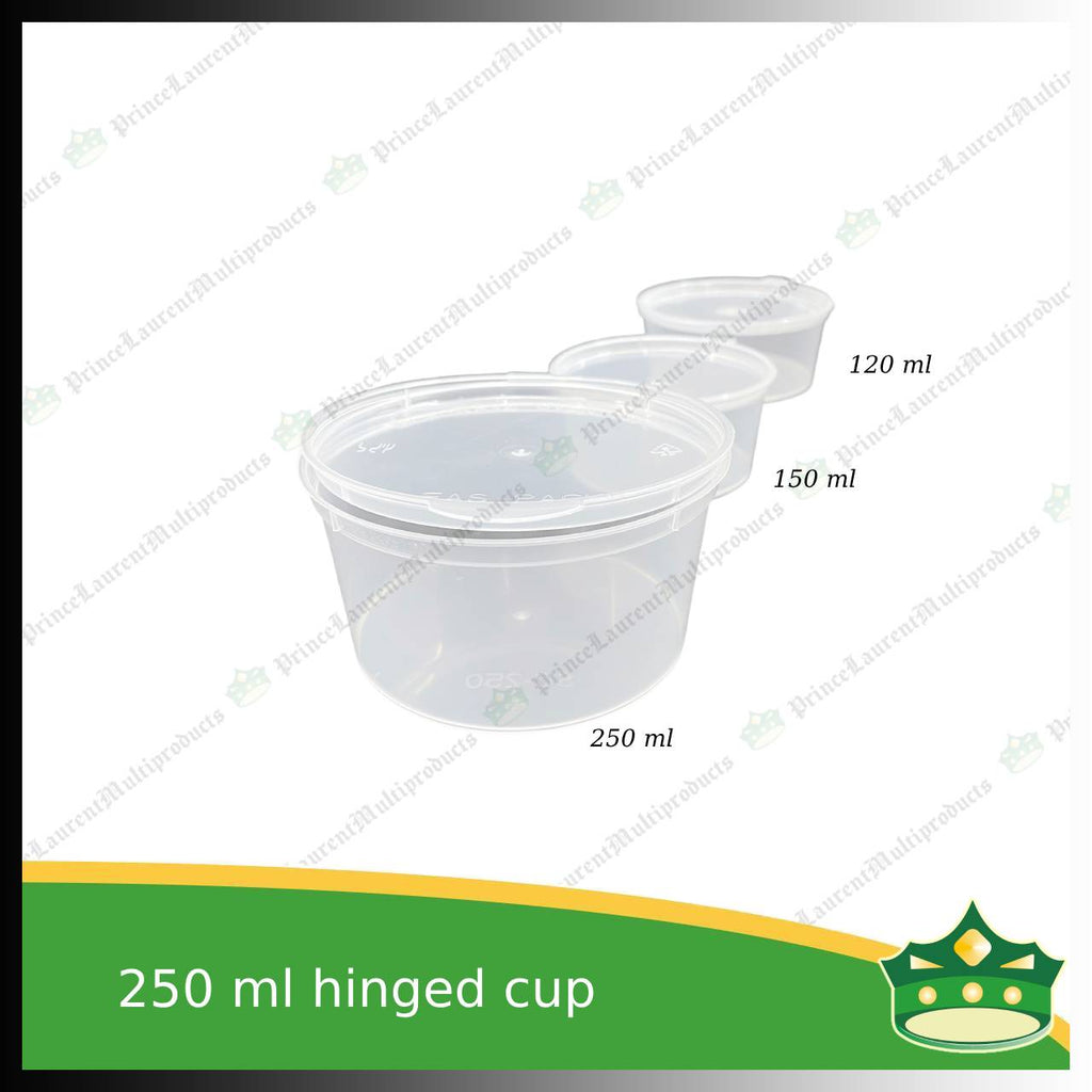 [50 pcs] 250 ml hinged sauce cup clear microwavable plastic with attached lid for take out of sauce gravy specimen / sample cup