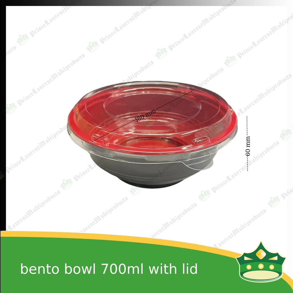 [50 pcs] ramen bowl bento bowl 700ml red and black bottom with clear lid for noodles ramen