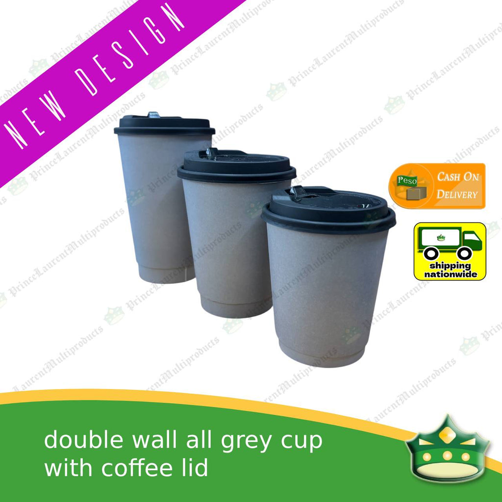 [25 pcs] double walled coffee cup GREY 8oz 12oz 16oz for brew coffee, brew tea, hot chocolate or any hot beverages