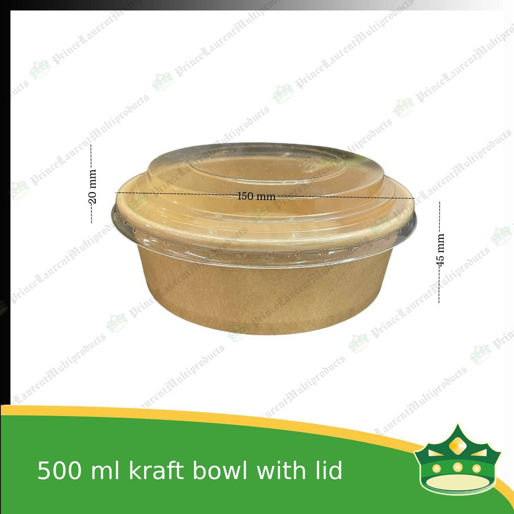 [50 pcs] kraft bowl with lid 500cc laminated wide mouth for salad, rice meal, other food products