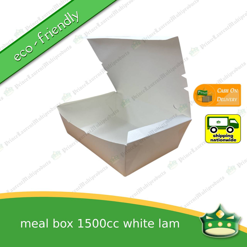 [25 pcs] BIG meal box 1500cc white laminated leak proof for big meals or party boxes, take-out, packed meal, ulam viands, rice toppings, noodles, pansit, merienda