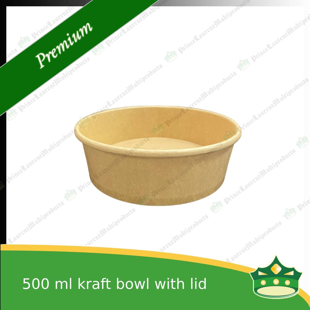 [50 pcs] kraft bowl with lid 500cc laminated wide mouth for salad, rice meal, other food products