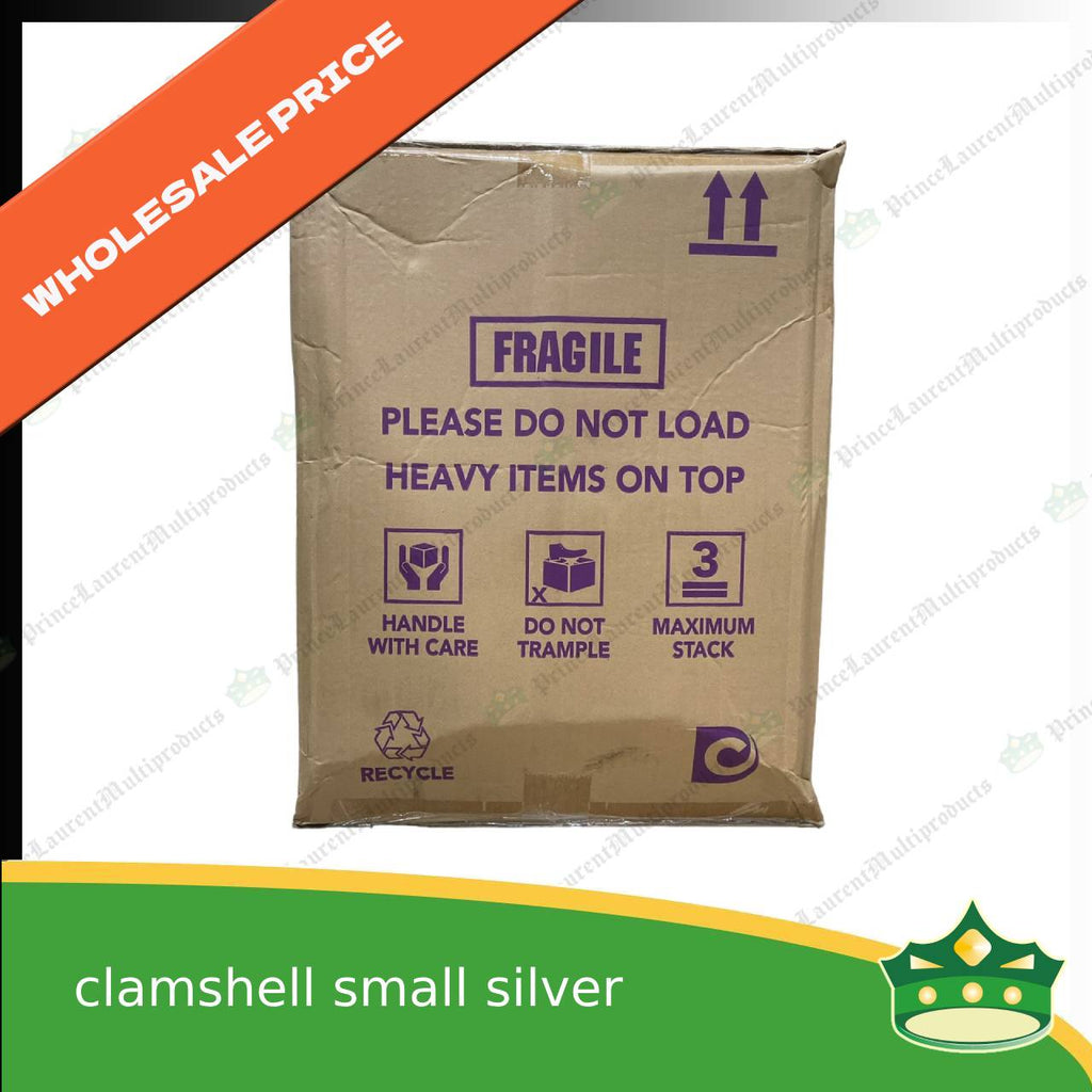 [1 case] paper clamshell small silver coated leak proof for take-out, packed meal, ulam viands, rice toppings, noodles, pansit, merienda