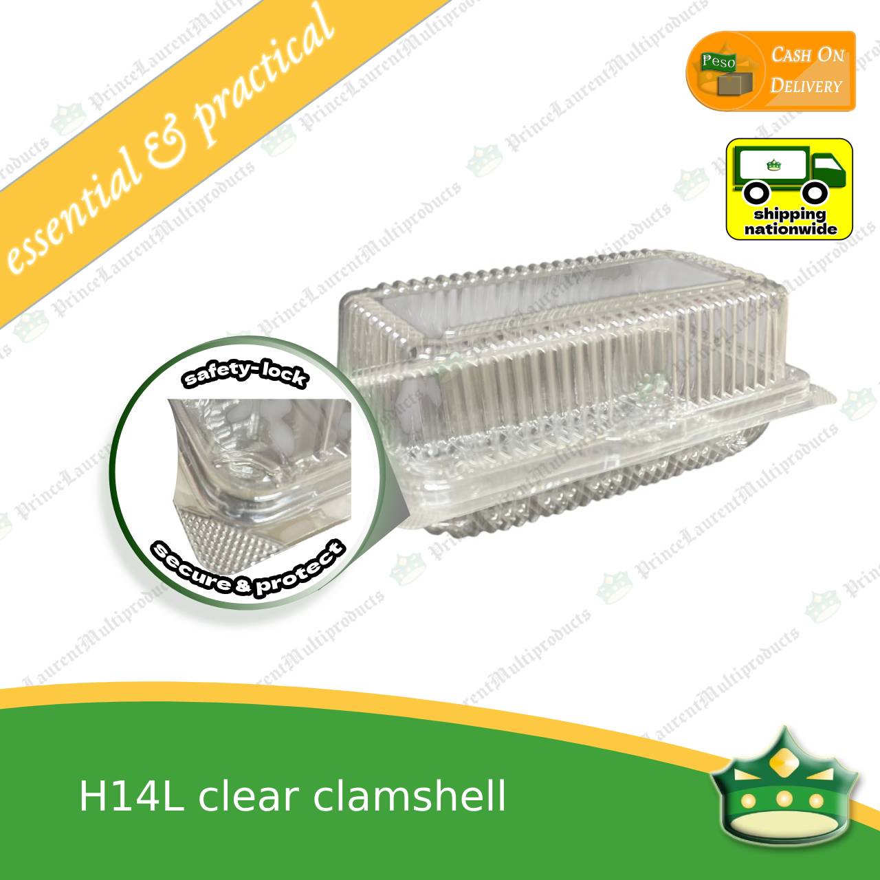 [100 pcs] clear elongated clamshell H14L clearview food containers for any food products, rolled cakes, graham bars