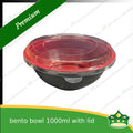 [50 pcs] ramen bowl bento bowl 1000ml red and black bottom with clear lid for noodles ramen
