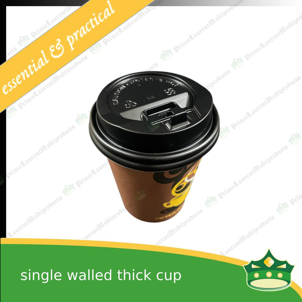 [100 pcs] single walled coffee cup with print 9oz with or without lid for brew coffee, brew tea, hot chocolate or any hot beverages