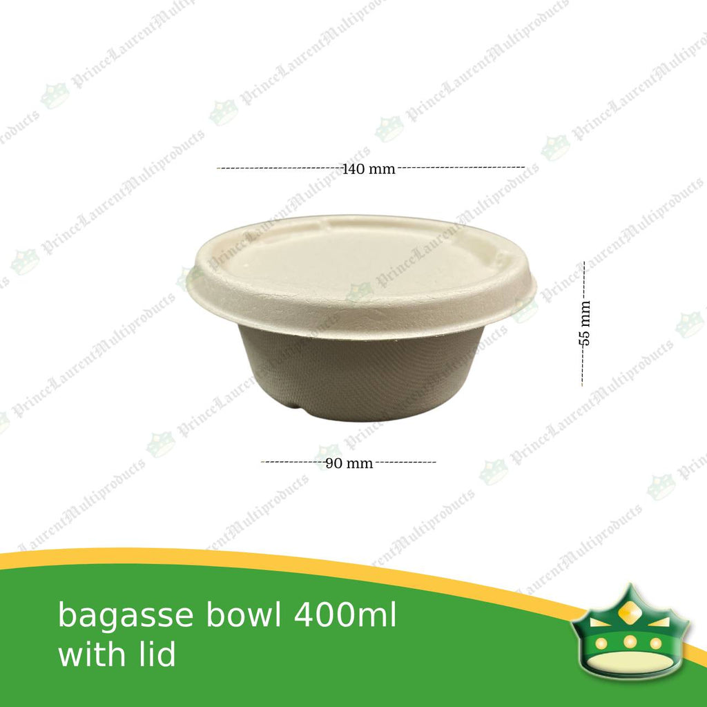 [50 pcs] bagasse bowl with lid 400 ml compostable biodegradable bowl for soup, salads, rice meals