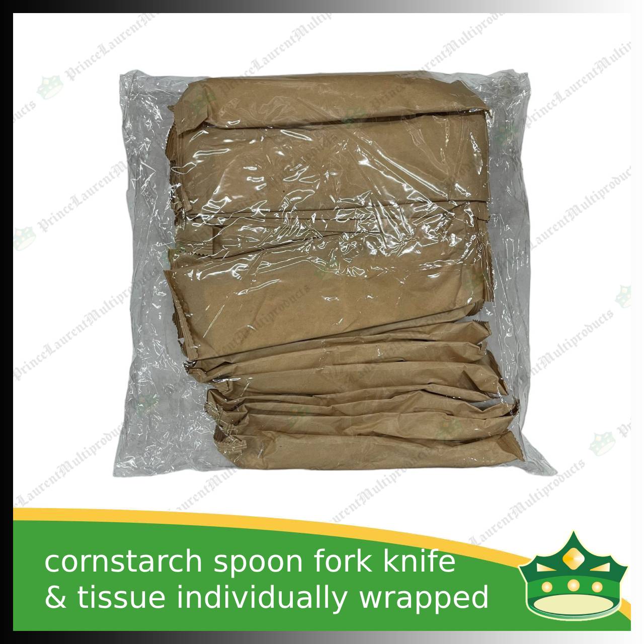 [25 sets] compostable cornstarch spoon fork knife & tissue individually wrapped biodegradable disposable for takeout utensils