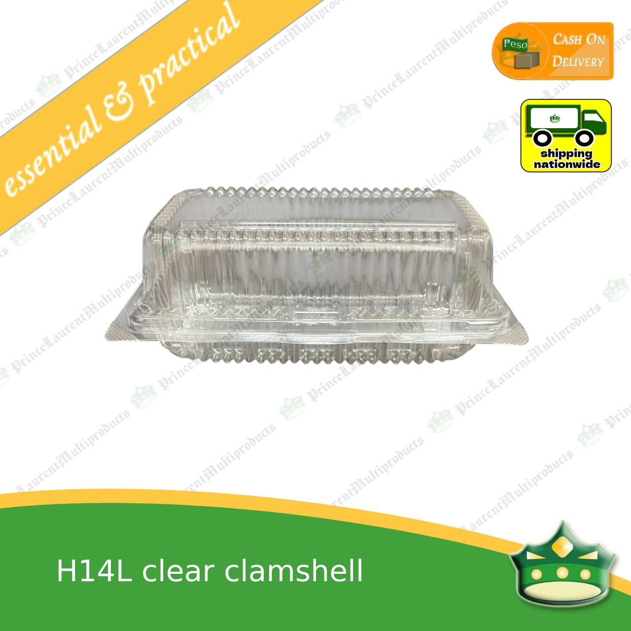 [100 pcs] clear elongated clamshell H14L clearview food containers for any food products, rolled cakes, graham bars
