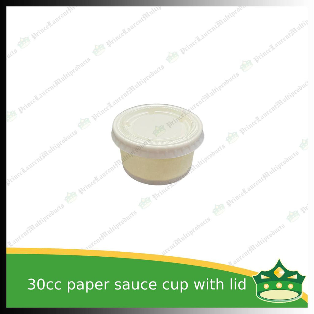 [100 pcs] 30ml paper sauce cup with plastic lid for sauces gravy ketchup condiments specimen cup 30 cc paper cup
