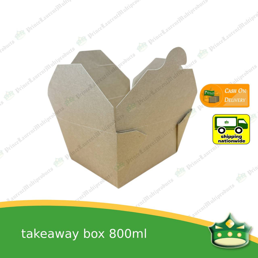[50 pcs] takeaway box kraft 800ml laminated for take-out meals, viands, snacks, noodes, pansit, ulam, rice toppings, fried chicken, chicken pops and other products, saucy food