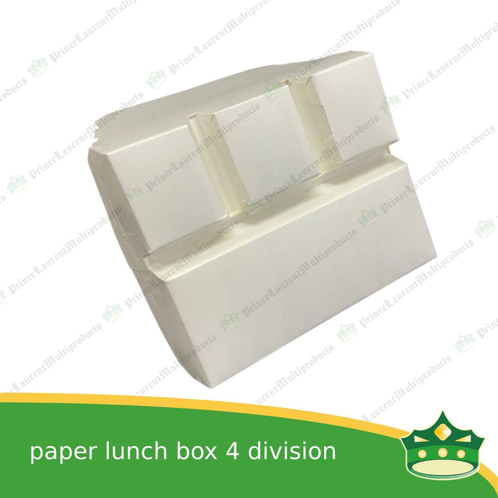 [25 pcs] BIG paper lunch box 4 division white laminated leak proof for big partition meals or bento boxes, take-out, packed meal, catered meal, combo rice viand fruit dessert with partition