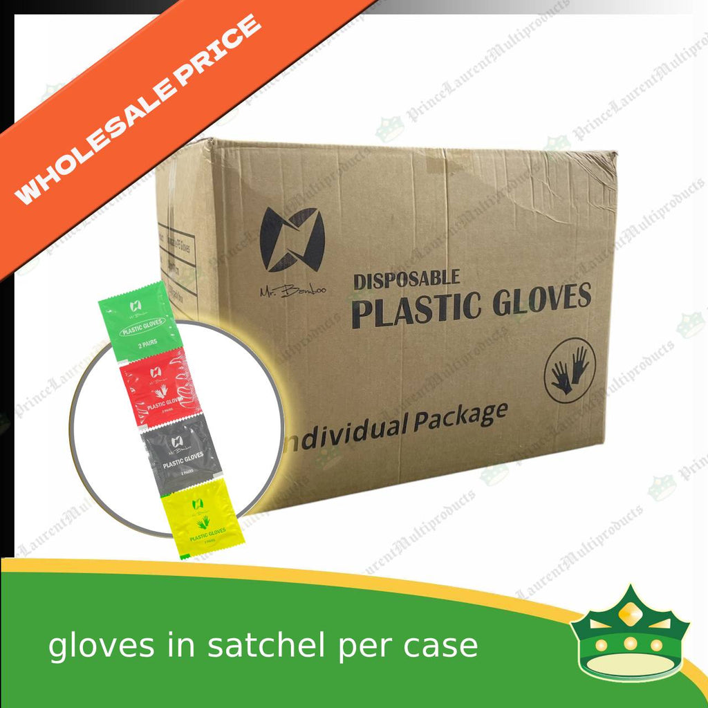 [1 case] plastic disposable gloves transparent 2 pieces individually packed in satchet (wholesale)