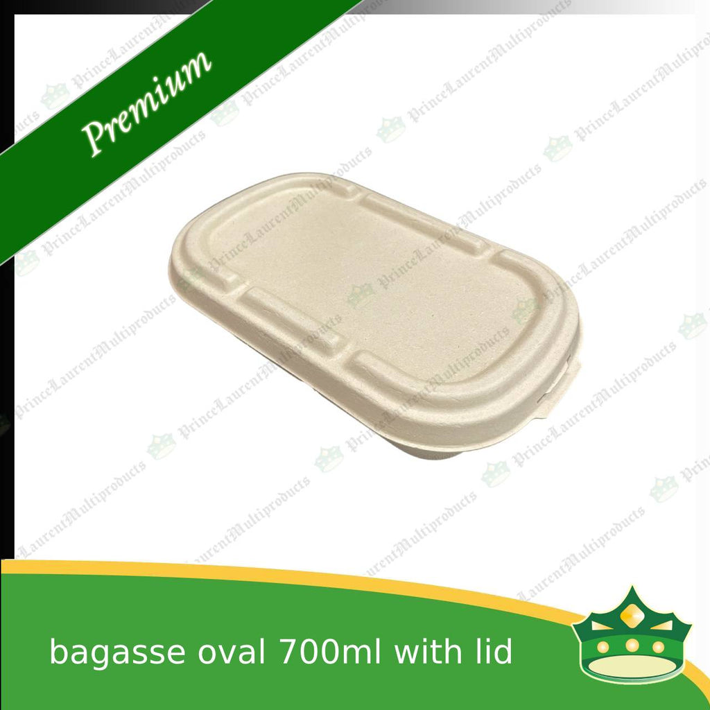 [50 pcs] bagasse oval 700ml container with lid for compostable biodegradable take away boxes