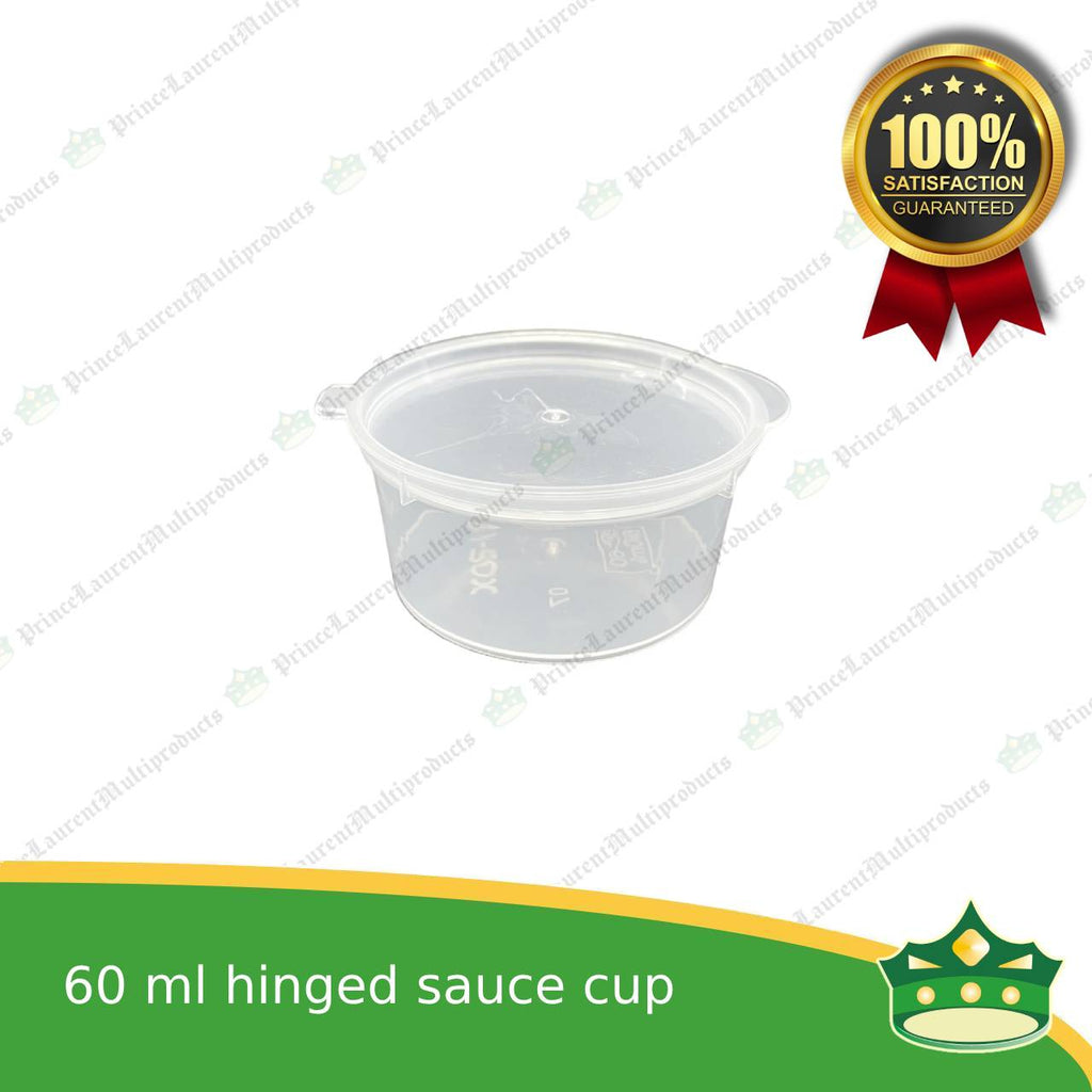 [50 pcs] 60 ml hinged sauce cup clear microwavable plastic with attached lid for take out of sauce gravy specimen / sample cup
