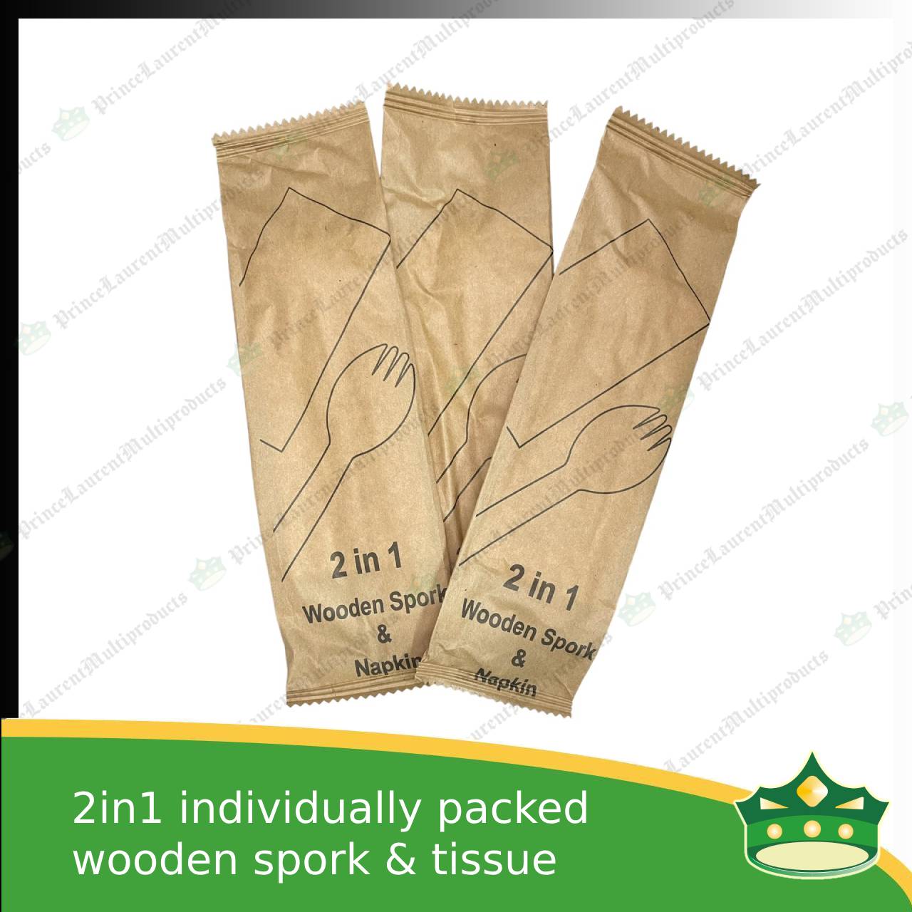 [1 case] 2in1 wooden spork & table napkin paper wrapped set for easy on the go disposable cutleries