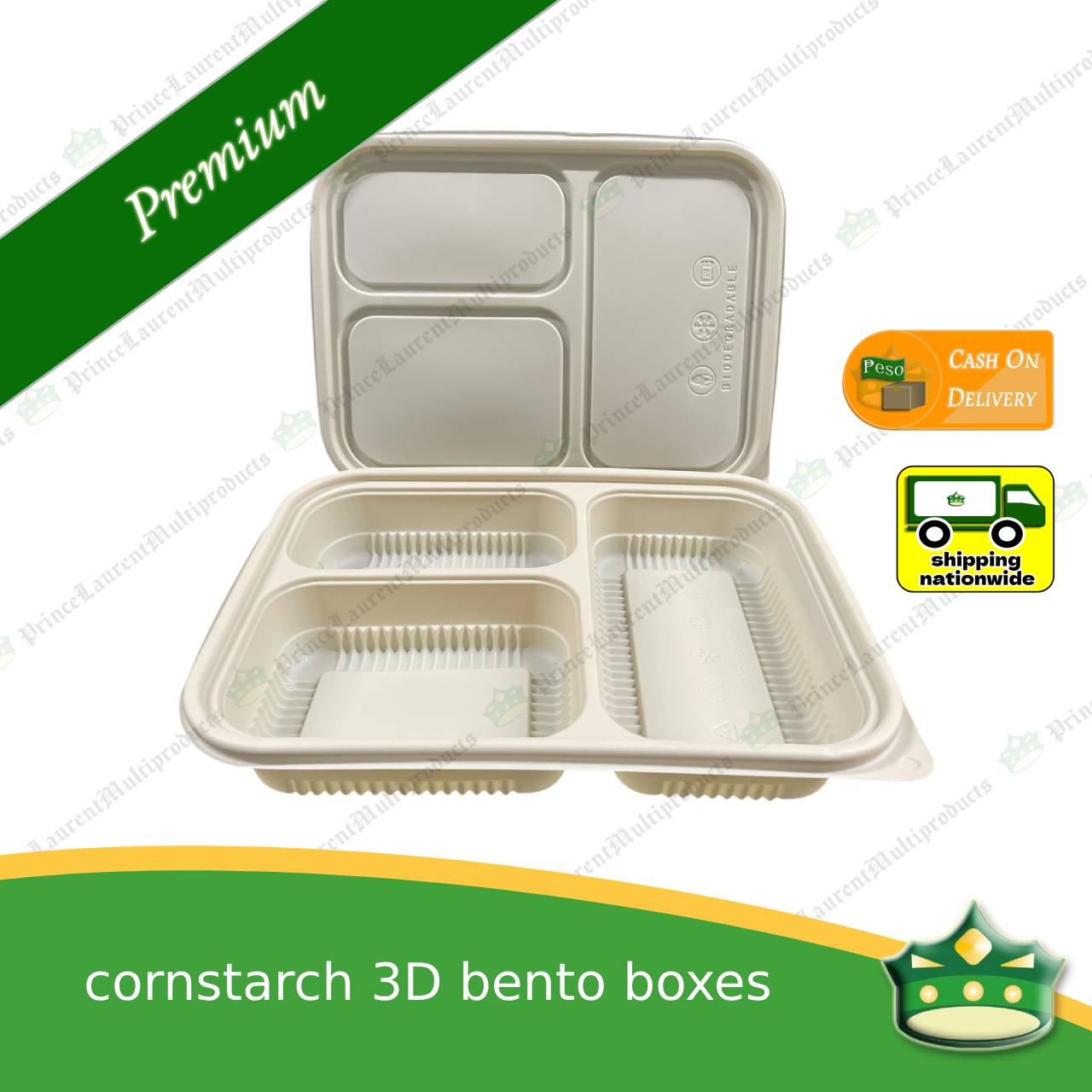 [50 pcs] cornstarch 3D bento box compostable food box biodegradable meal box