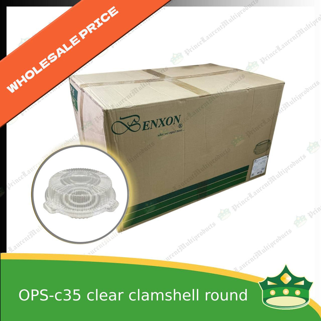 [1 case] clear clamshell OPS-c35 round OPS clearview food containers for any food products, muffins, cakes, chiffon, cupcakes, salad, fruit, baked goods