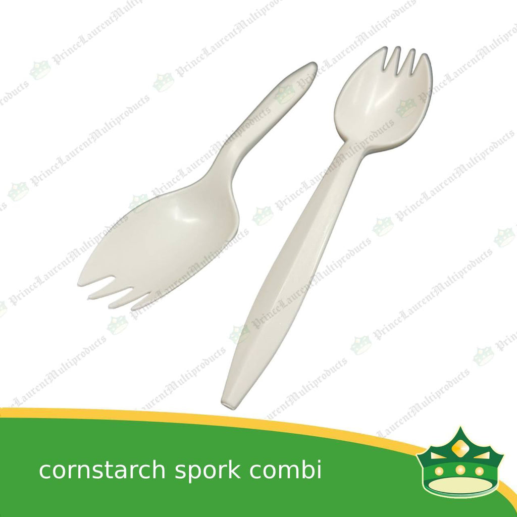 [25 pcs] compostable cornstarch spork combination biodegradable disposable for takeout utensils