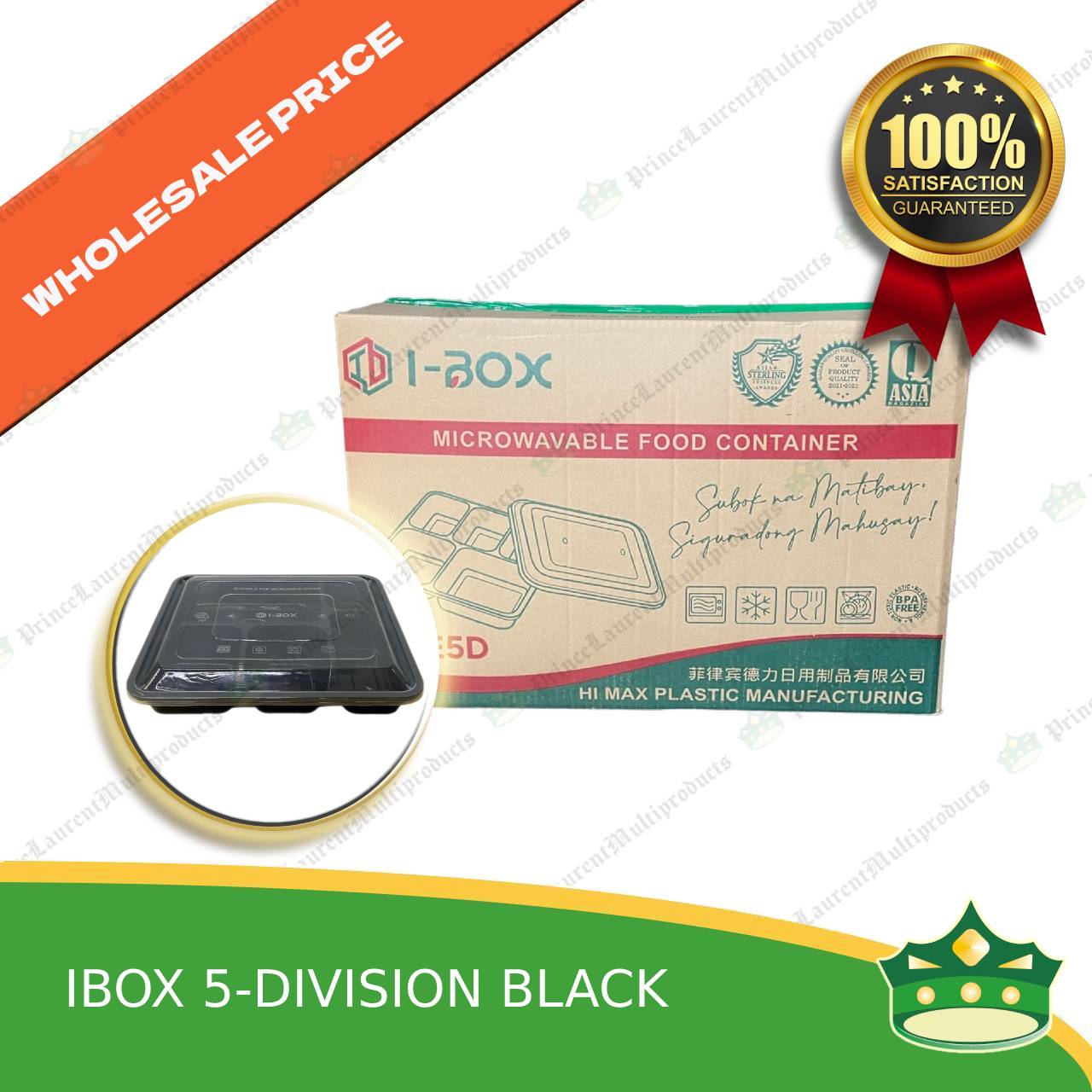 [150 pcs] iBox brand 5 division microwavable bento boxes black body clear cover for food packs & catering events parties meetings & many more