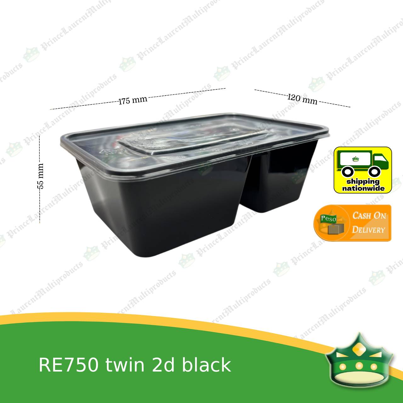 [1 case] re750 twin 2d BLACK microwavable container for packed meals, rice meal, packed lunch