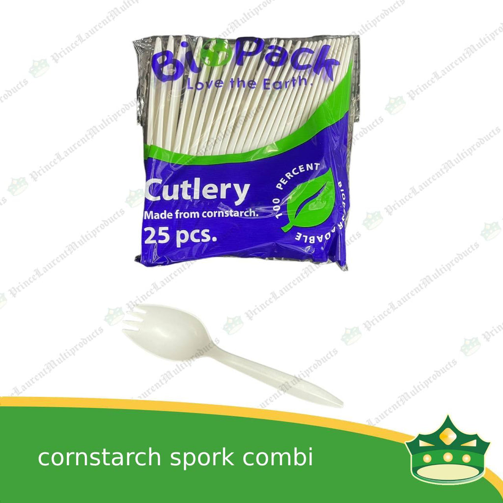[25 pcs] compostable cornstarch spork combination biodegradable disposable for takeout utensils