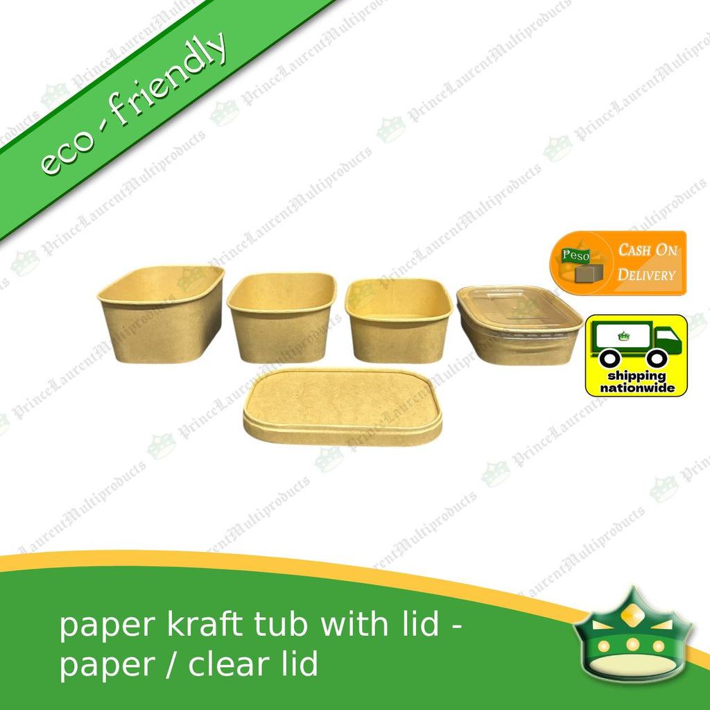 [50 pcs] kraft rectangular tub with paper lid or clear PET lid laminated for rice meal, other food products