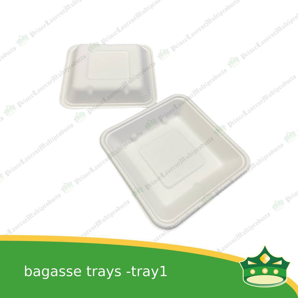 [25 pcs] bagasse paper tray square 5x5 inches fruit tray as grocery packaging, fruit repacking, vegetable repacking, meat repackaging, frozen products repacking, produce packing