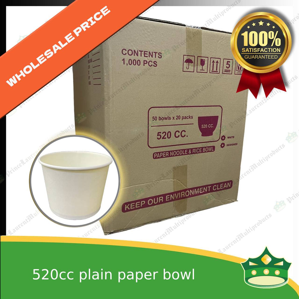 [1000 pcs] paper bowl 520cc plain laminated for stir fry noodles, soup, Hongkong fried noodles, rice toppings, food take out