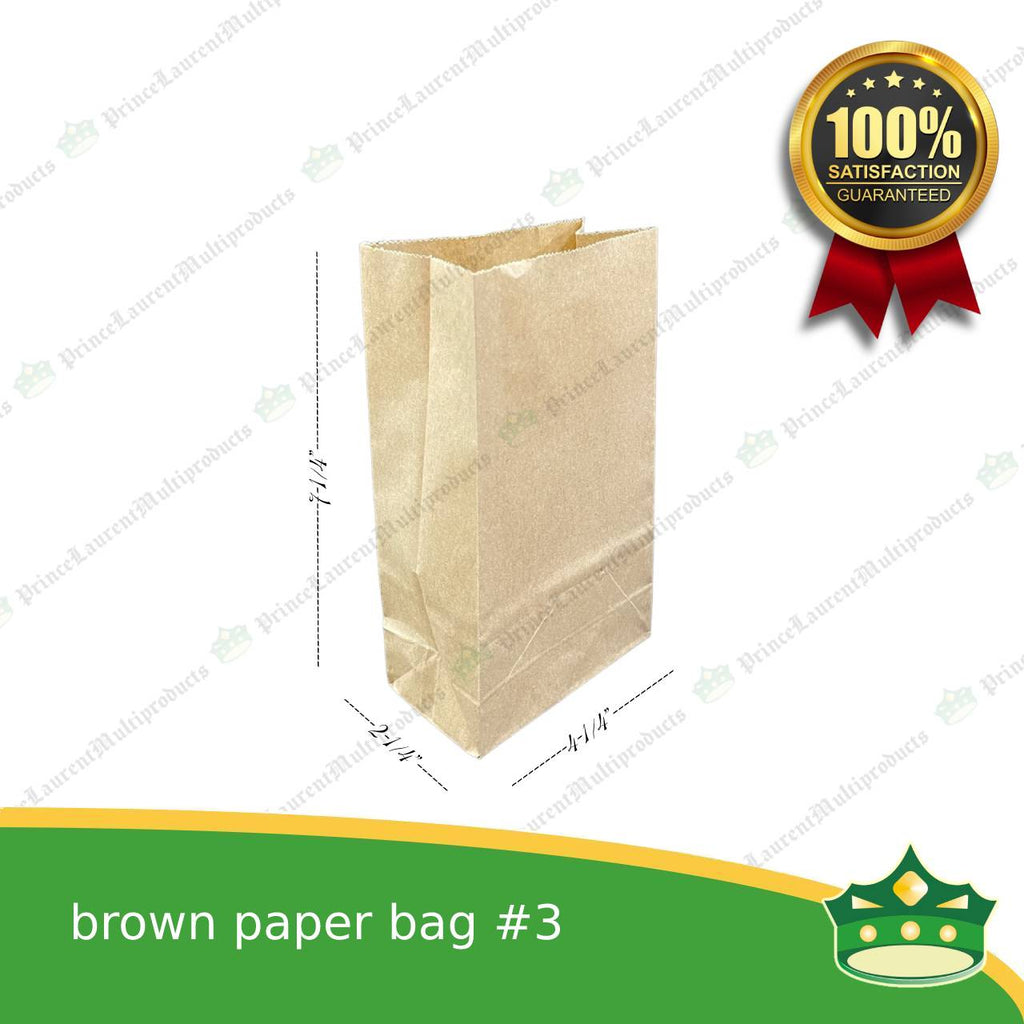[100 pcs] kraft brown paper bag #3 (2-1/4x4-1/4x7-1/4") for environment friendly packaging