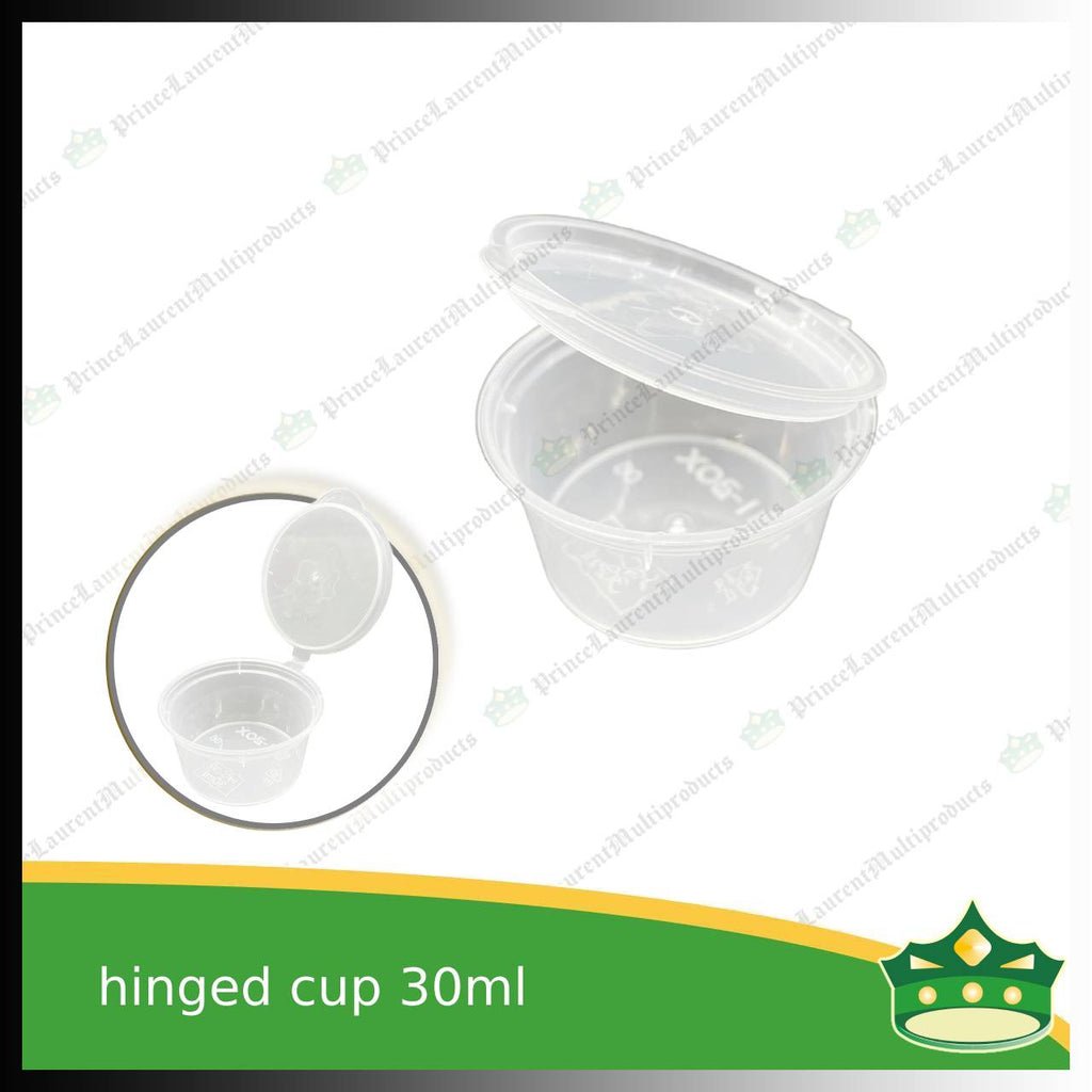 [1000 pcs] 30 ml hinged sauce cup clear microwavable plastic with attached lid for take out of sauce gravy specimen / sample cup