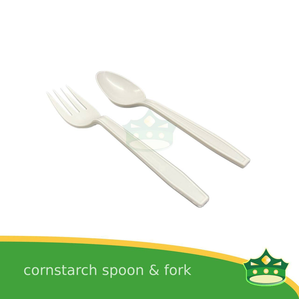 [25 pcs] compostable cornstarch spoon and fork biodegradable disposable for takeout utensils