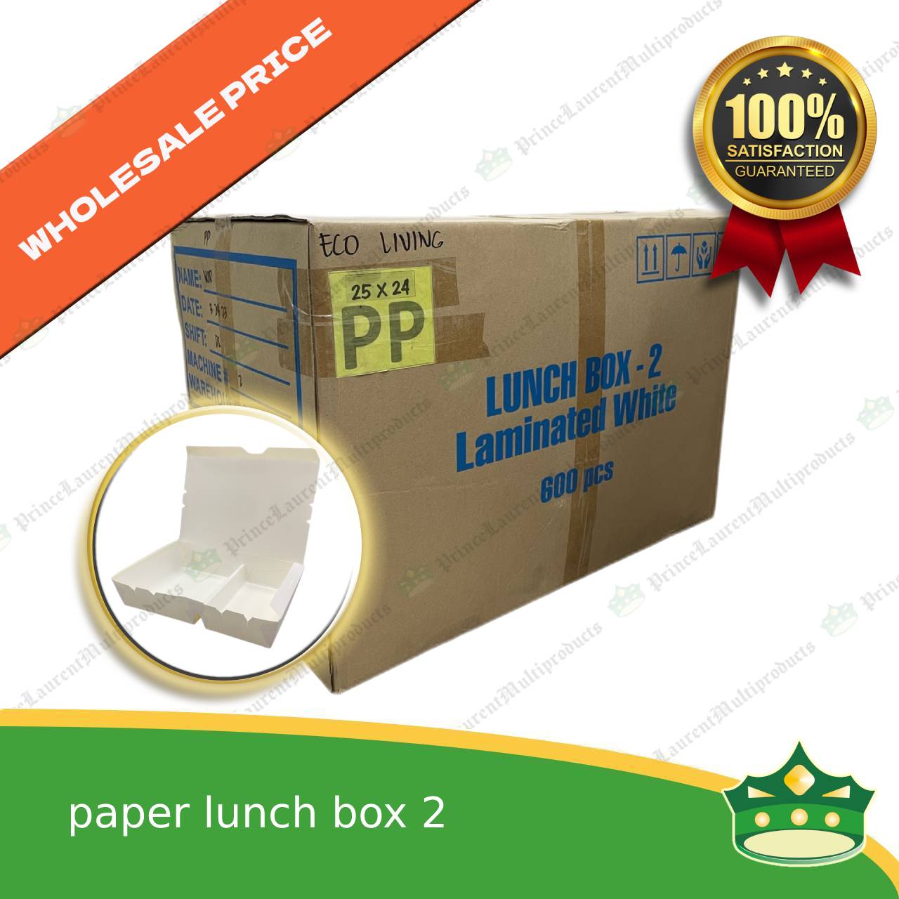 [600 pcs] paper lunch box 2 white laminated or paper bento 2 division, 2 partitions for large meals, viands, ulam, rice toppings, pansit, noodles, take-outs, food deliveries, leak-proof, saucy take-outs