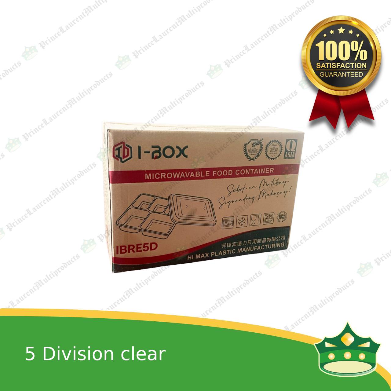 [150 pcs] iBox brand 5 division microwavable bento boxes clear body clear cover for food packs & catering events parties meetings & many more