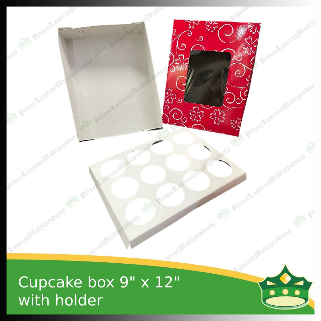 [20 pcs] cup cake holder box by 12 holes 9x12x3 inches plain red or printed ornaments