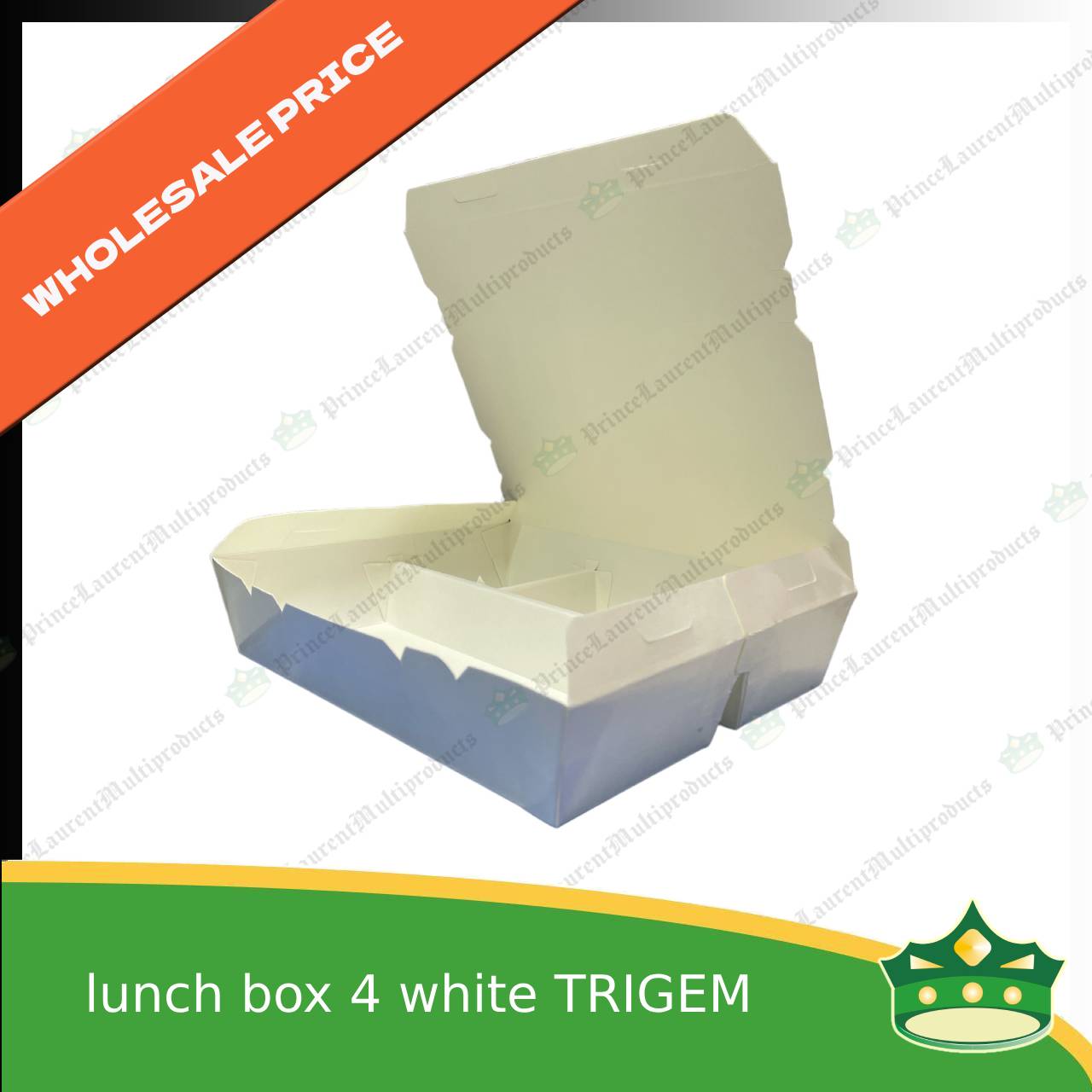 [1 case] BIG paper lunch box 4 division white laminated leak proof for big partition meals or bento boxes, take-out, packed meal, catered meal, combo rice viand fruit dessert with partition