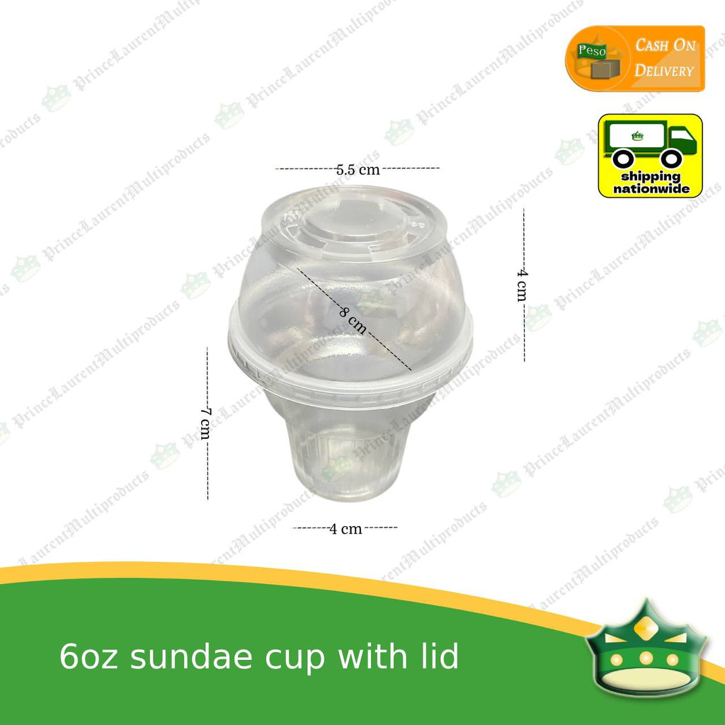 [100 pcs] 6oz sundae cup with or without lid for sundae, dessert, ice cream, yogurt, froyo, gelato, iced drink